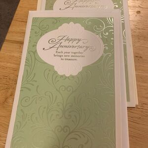Lot of 2 American Greetings green scroll Happy Anniversary cards unforgettable